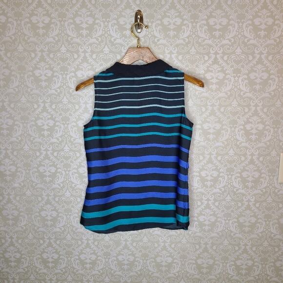 Banana Republic Size Small Blue Striped Sleeveless Blouse - Picture 3 of 11